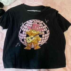 Rebellious One Black Tee with Pink and Gold Disco Bear